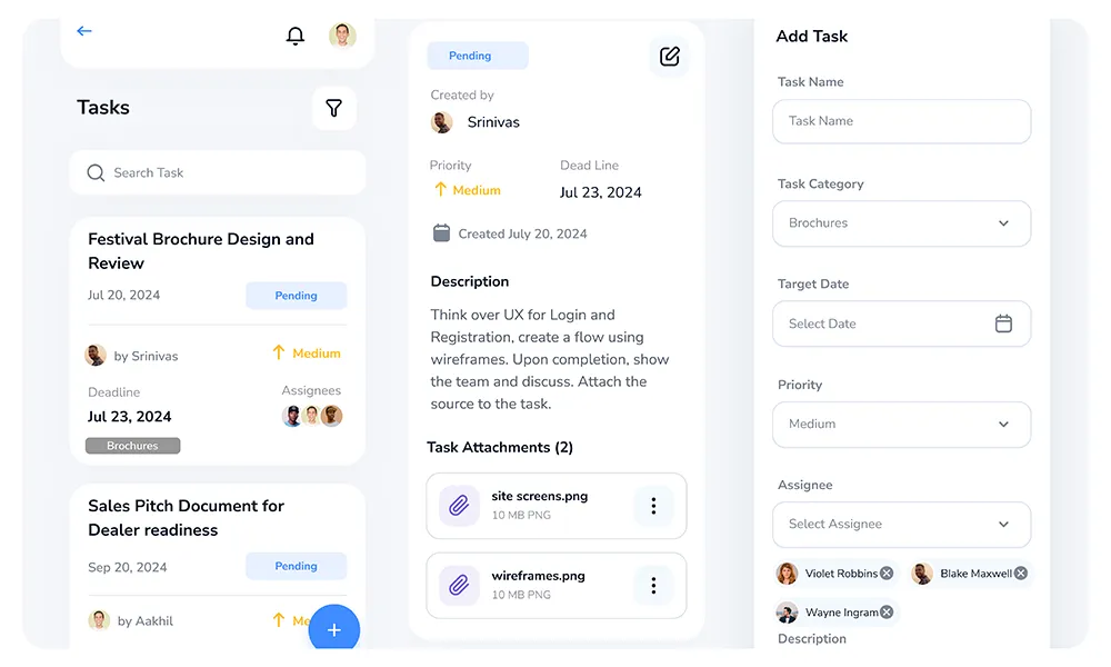 Task and follow-up management screen with lead tracking